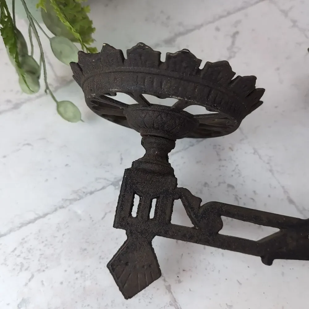 Eastlake Antique Cast Iron Plant Oil Lamp Double Wall Bracket With Mount Rustic